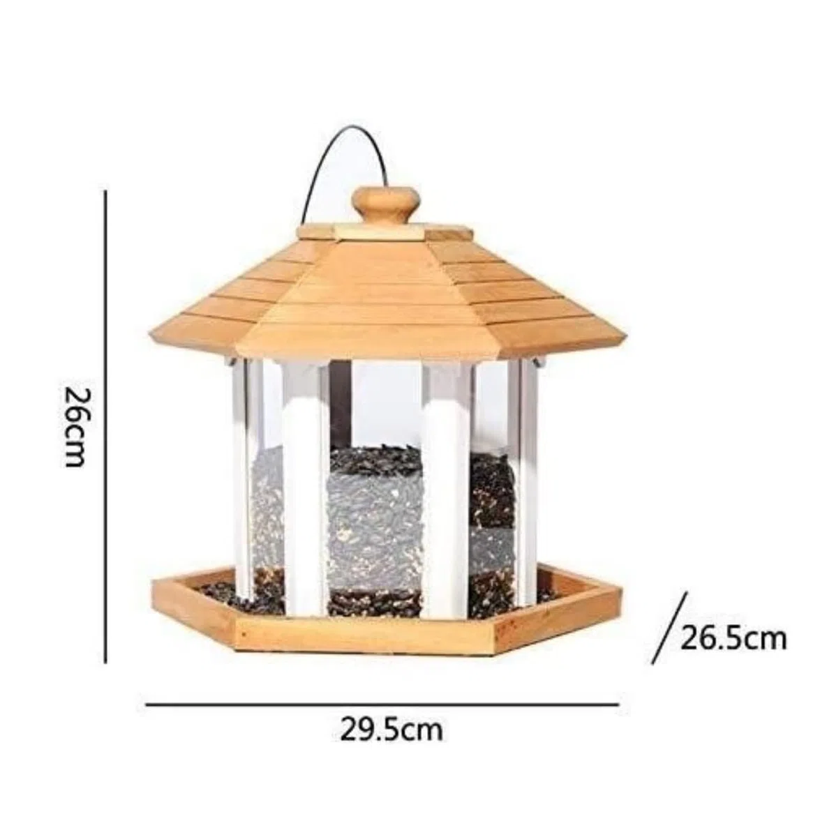 Vogelfutterspender Balkon Hängender Vogelfutterspender Für Den Außenbereich Aus Holz Mit Abdeckung, Vogelfutterbox, Auslaufsicherer Pavillon Gartendekoration