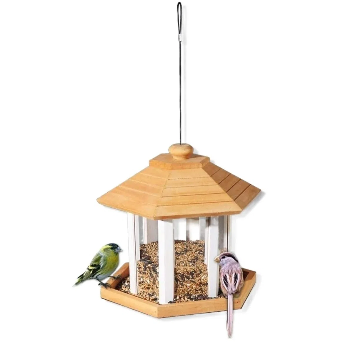 Vogelfutterspender Balkon Hängender Vogelfutterspender Für Den Außenbereich Aus Holz Mit Abdeckung, Vogelfutterbox, Auslaufsicherer Pavillon Gartendekoration