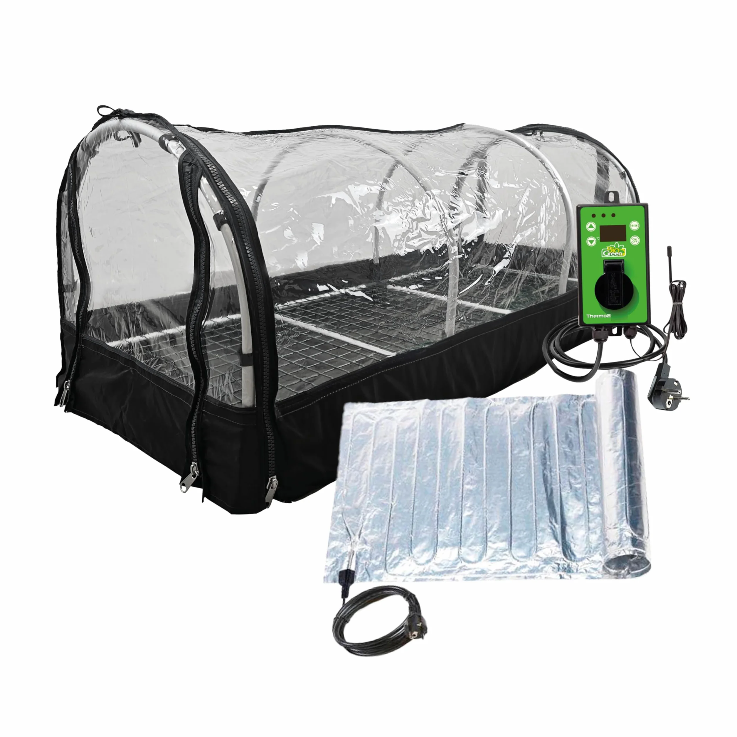 Bio Green XXL Zimmergewächshaus Jumbo | Set inkl. Heizmatte & Digitalthermostat | Robustes Aluminium-Rahmengestell | Anzuchtkasten L 130 x B 60 x H 50 cm