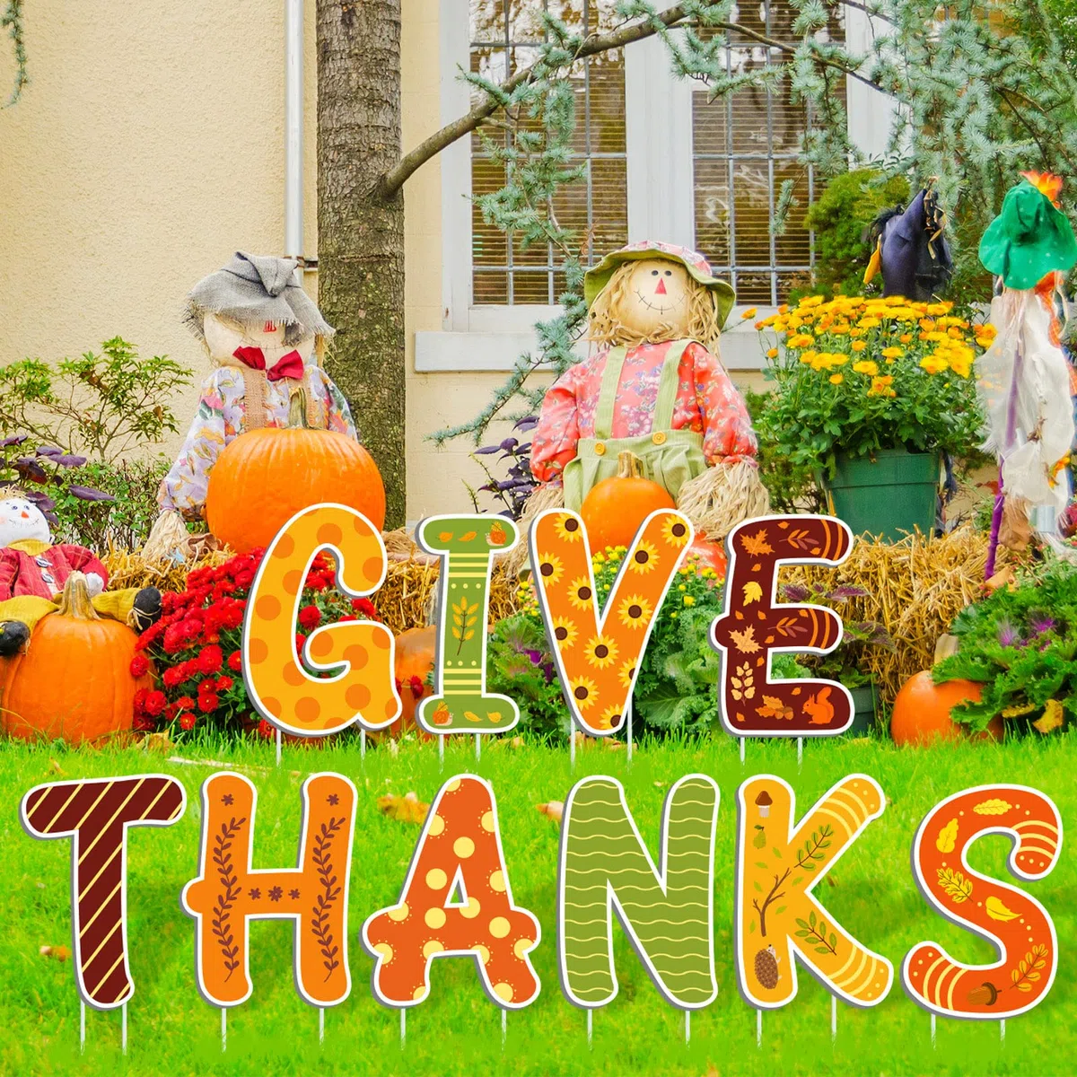 AnyDesign 14 Stück Herbsthof Schild mit 28 Stück Pfählen Give Thanks Truthahn Kürbis Ahornblatt Eichhörnchen Rasen Schild Herbst Ernte Rasen Dekor für Herbst Erntedankfest Zuhause Terrasse Outdoor