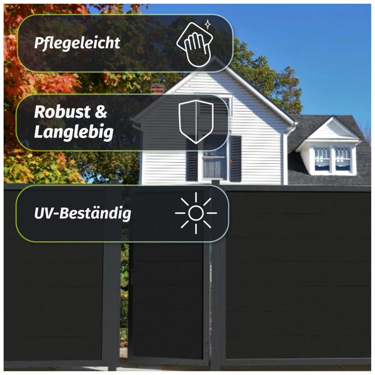 HORI Rahmenzaun WPC Sichtschutz Stecksystem Zaun Garten Gartenzaun Lamellenzaun Windschutz Zaunelemente - 180 x 180 cm - Anthrazit