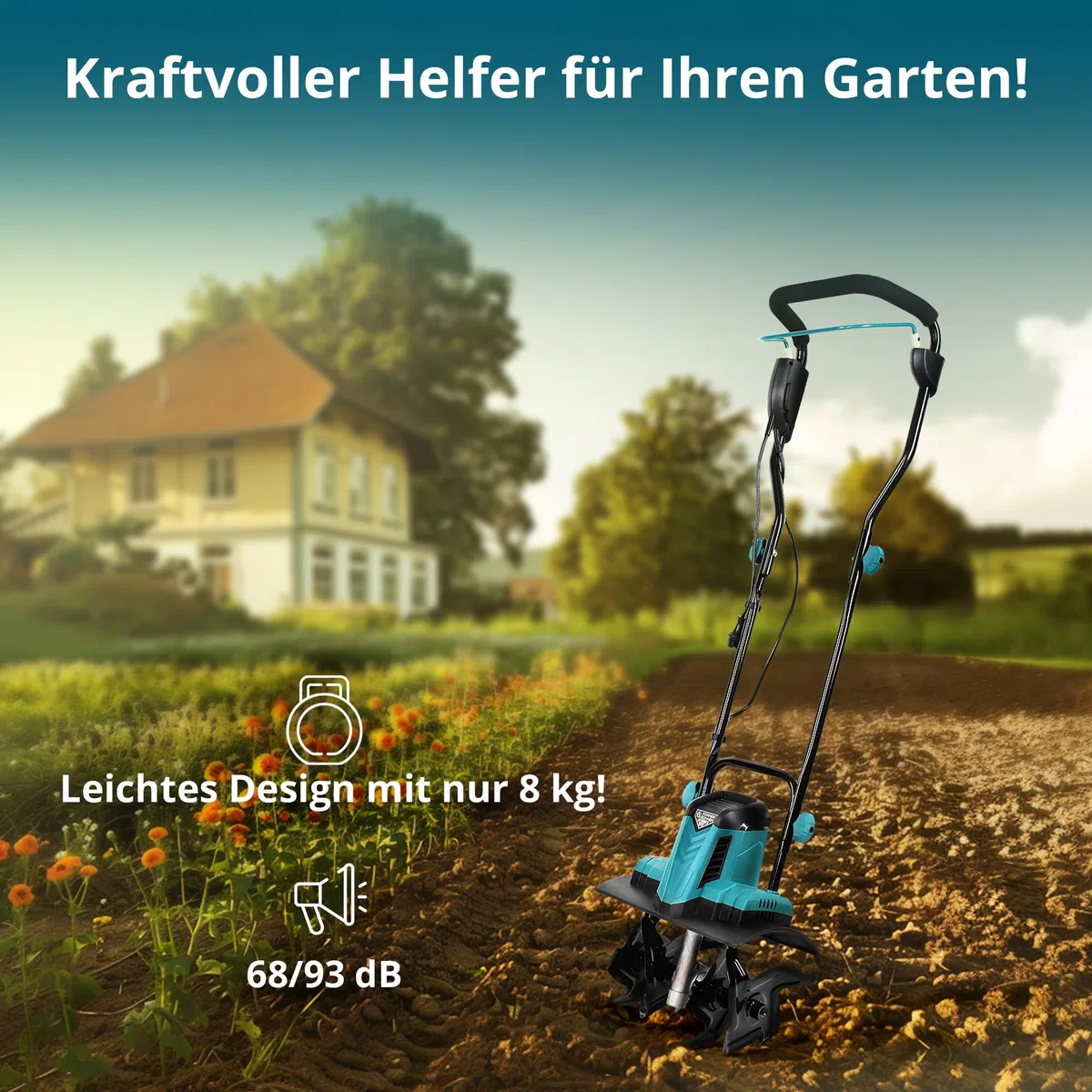 Könner & Söhnen KS 1000T E Elektro-Bodenhacke, Stake Metallfräsen, 36 cm Arbeitsbreite, bis 22 cm Arbeitstiefe, 1000 W, 230 V, 8 kg, Gartenfräse für Hofgrundstücken, Blumen- und Gartenbeeten