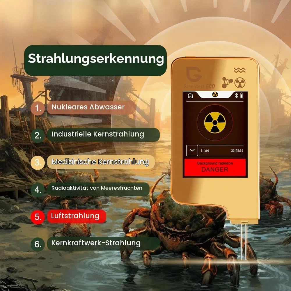 G reentest 6 in 1ECO 5 + Fisch Nitrat Messgeraet Analyzer, Geigerzähler Strahlungsdetektor, TDS PPM Wasserprüfgerät, Tester für Gemüse, Obst, Fisch und Fleisch