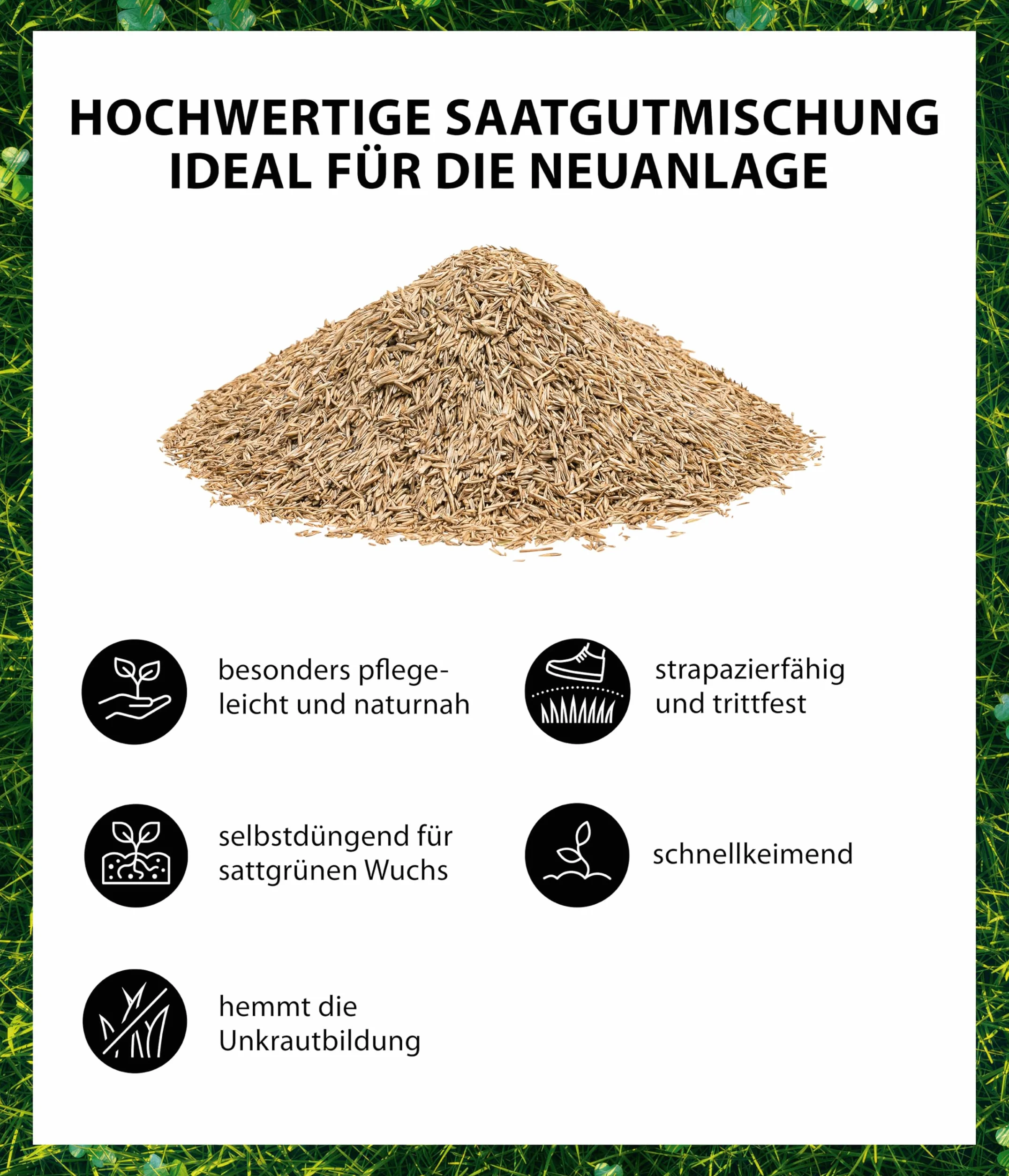 Dehner Saatgut Rasensamen, Mikroklee-Rasen, hochwertige Saatgutmischung, selbstdüngend/selbstkeimend, für ca. 25 m², 625 g (Packung mit 8)