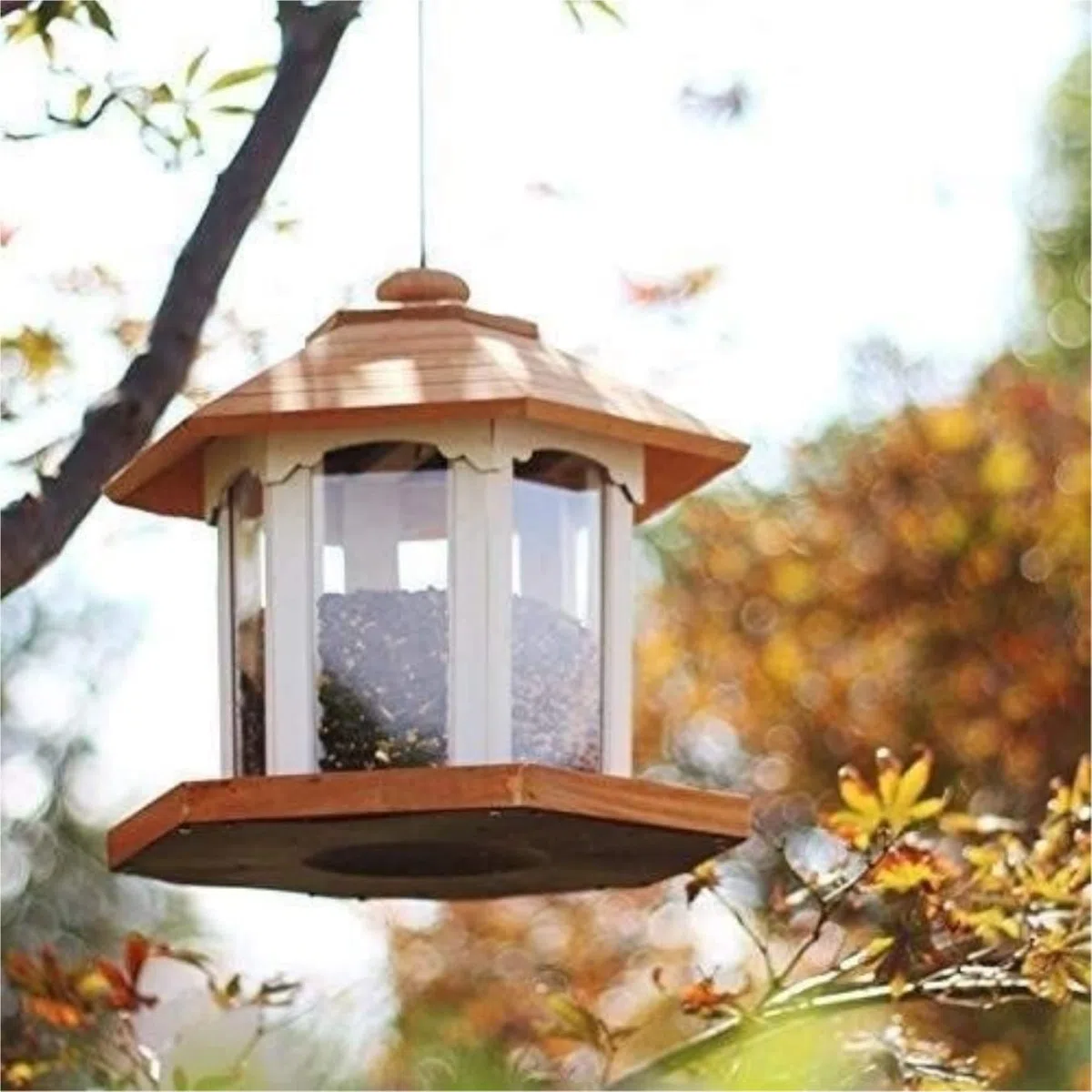 Vogelfutterspender Balkon Hängender Vogelfutterspender Für Den Außenbereich Aus Holz Mit Abdeckung, Vogelfutterbox, Auslaufsicherer Pavillon Gartendekoration