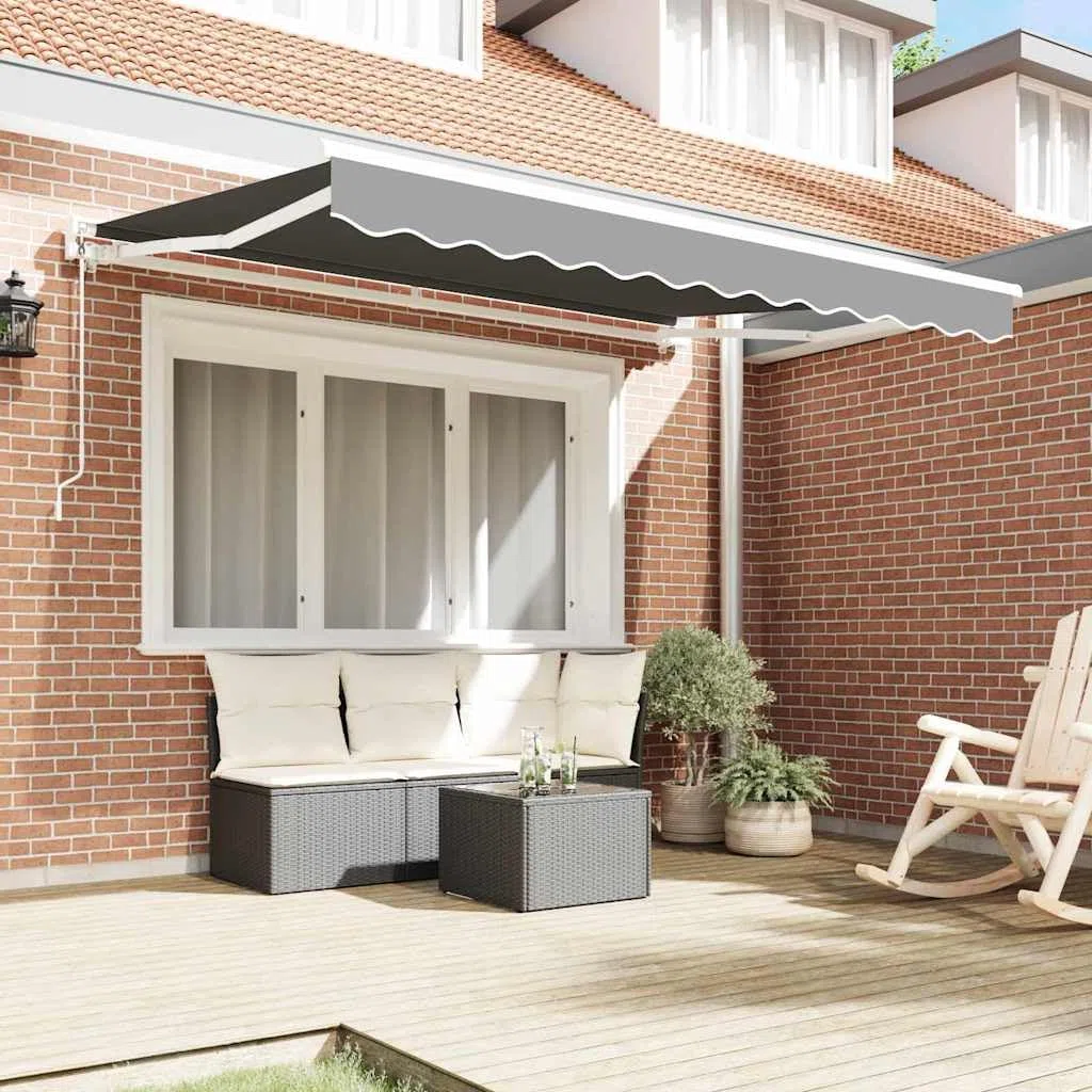 Markisenrahmen 350 x 200 cm aus pulverbeschichtetem Stahl, manuelle Markisenhalterung mit Kurbel, wetterfeste Konstruktion für Garten und Terrasse
