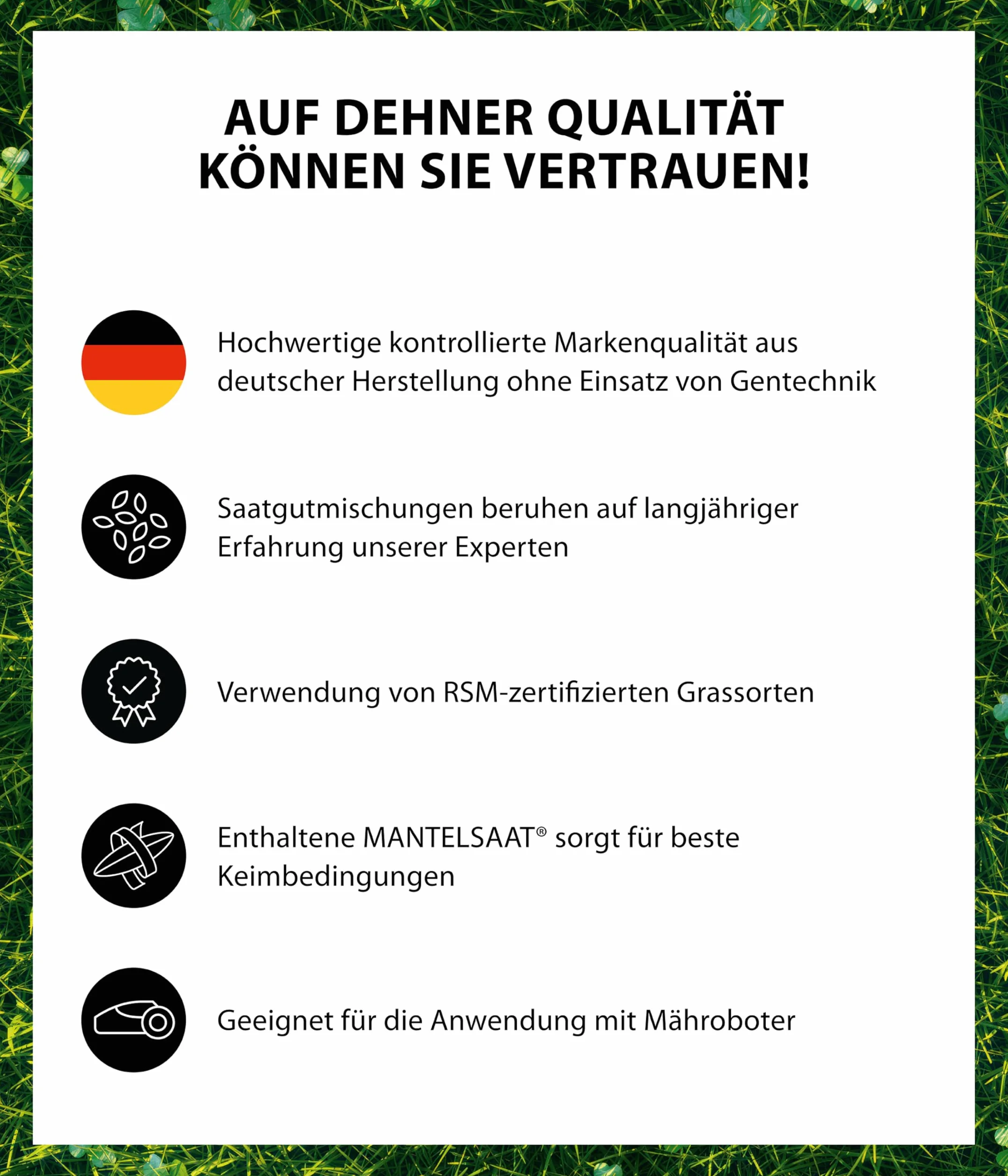Dehner Saatgut Rasensamen, Mikroklee-Rasen, hochwertige Saatgutmischung, selbstdüngend/selbstkeimend, für ca. 25 m², 625 g (Packung mit 8)