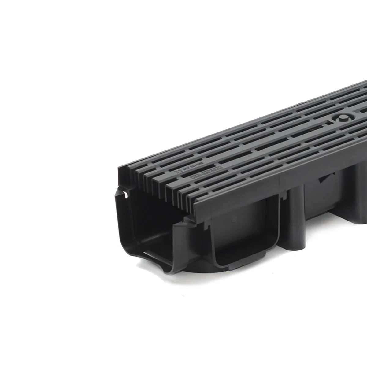8m Entwässerungsrinne für modulares System A15 98mm, komplett Stegrost Kunststoff, Schwarz Line