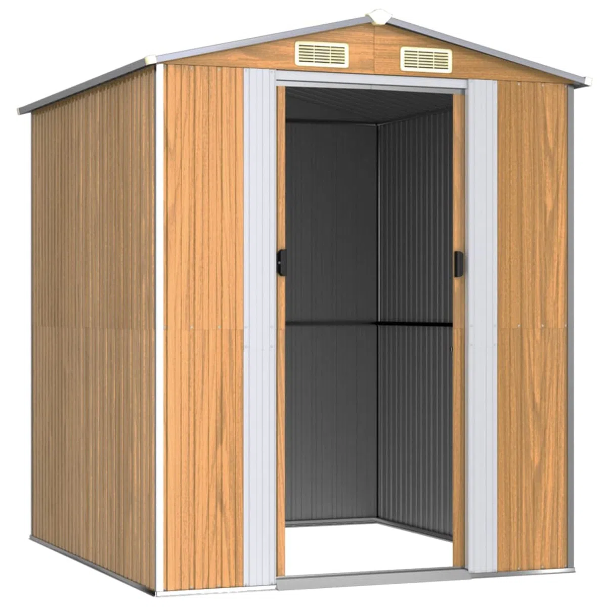 LAPOOH Geräteschuppen, Gerätehaus, Fahrradgarage, Gartenhütte, Fahrradunterstand, Gartenhäuschen, Garten Hütte, Fahrrad Unterstand, Hellbraun 192x191x223 cm Verzinkter Stahl