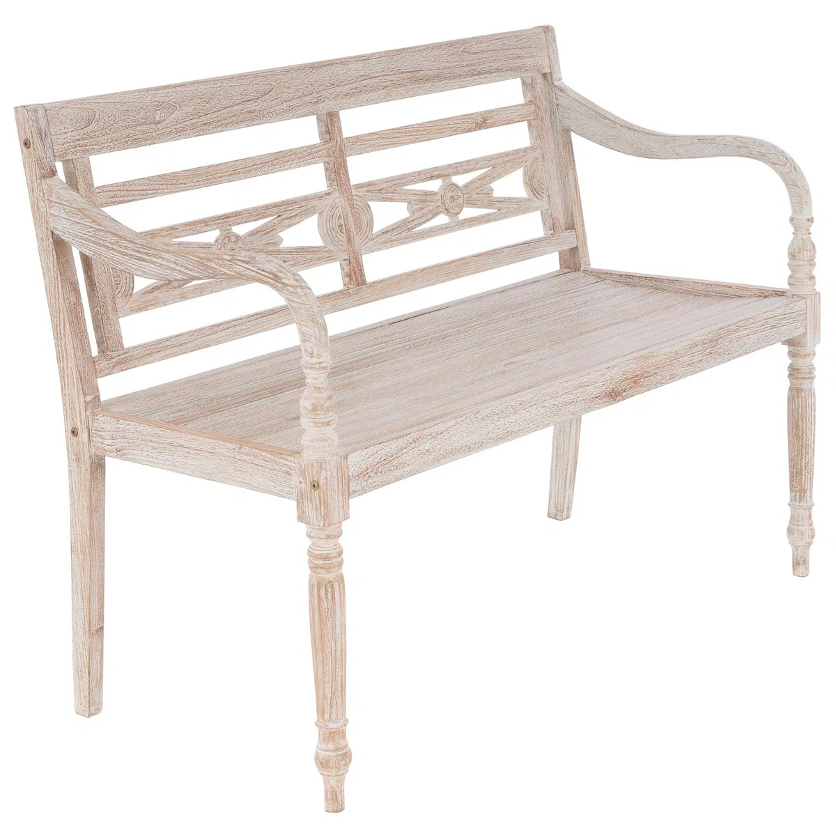 DIVERO 2 Sitzer Gartenbank „FLORENZ“ aus Teakholz – Farbe White Washed