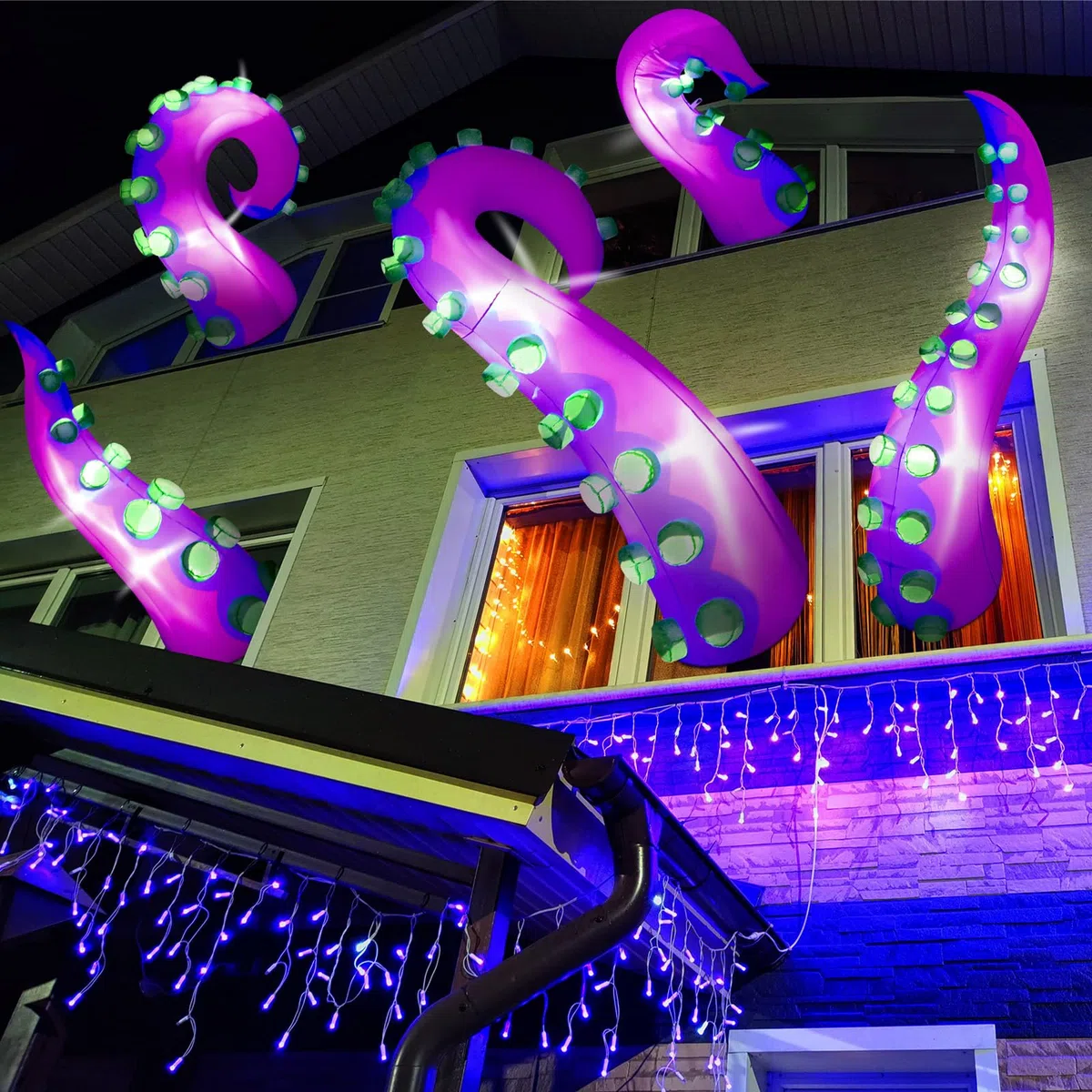 Libima Aufblasbares, beleuchtetes riesiges Oktopus-Tentakel mit eingebauter LED, die aus dem Fenster ausgebrochen ist, Dekoration für Halloween, Fensterdekoration, Außenbereich, Hof, Rasen, Garten