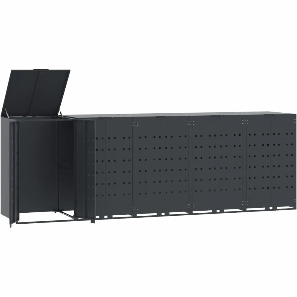 Hommdiy Mülltonnenbox für 5 Tonnen Anthrazit 345x79x117 cm Stahl Box Mülltonnen, Garten Mülltonnenbox