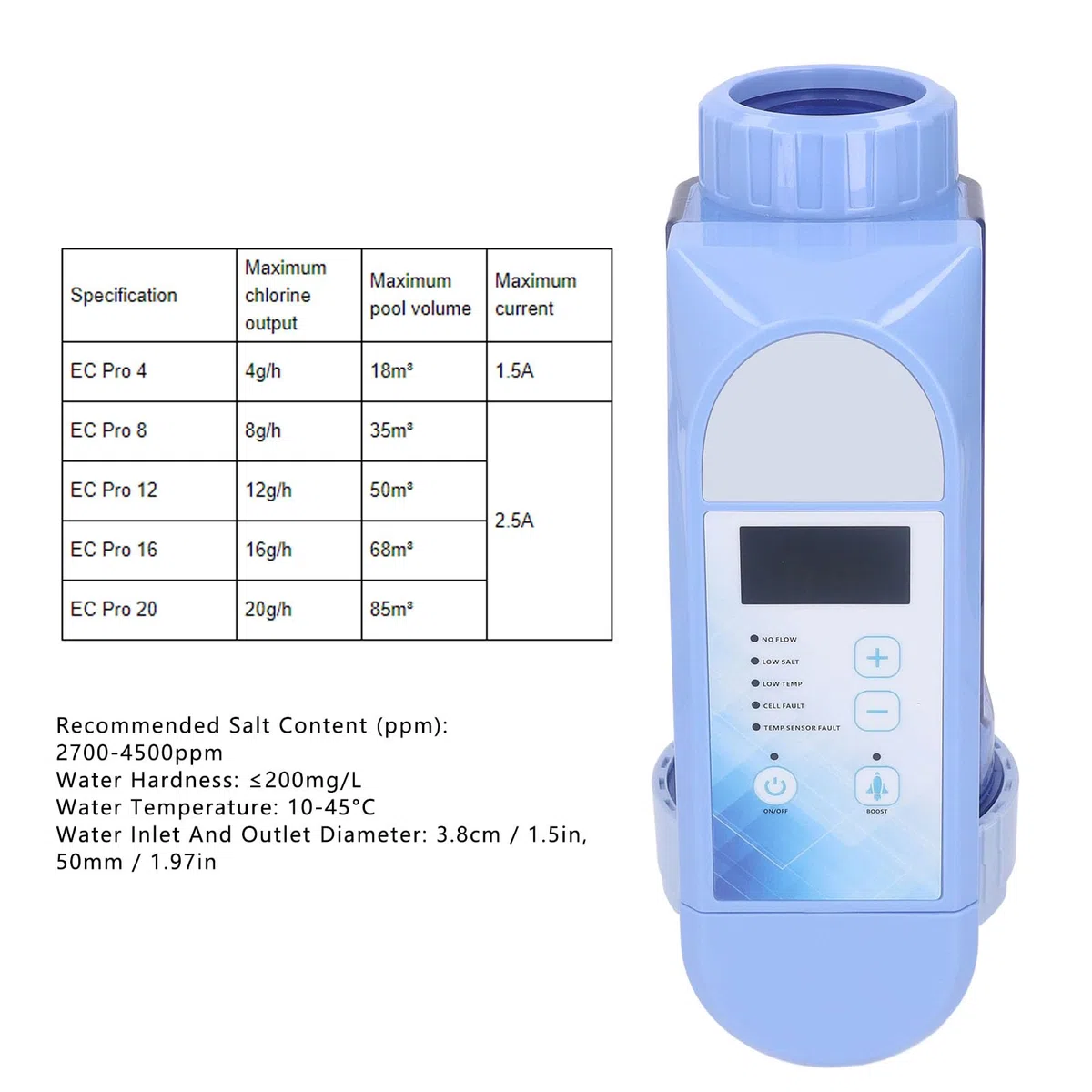 Pool-Chlorinator-System, Smart Control Salzwasser-Pool-Cl-Generator für die Poolreinigung, Integrierte Steuerungsausrüstung für die Zirkulation (EC Pro 16)