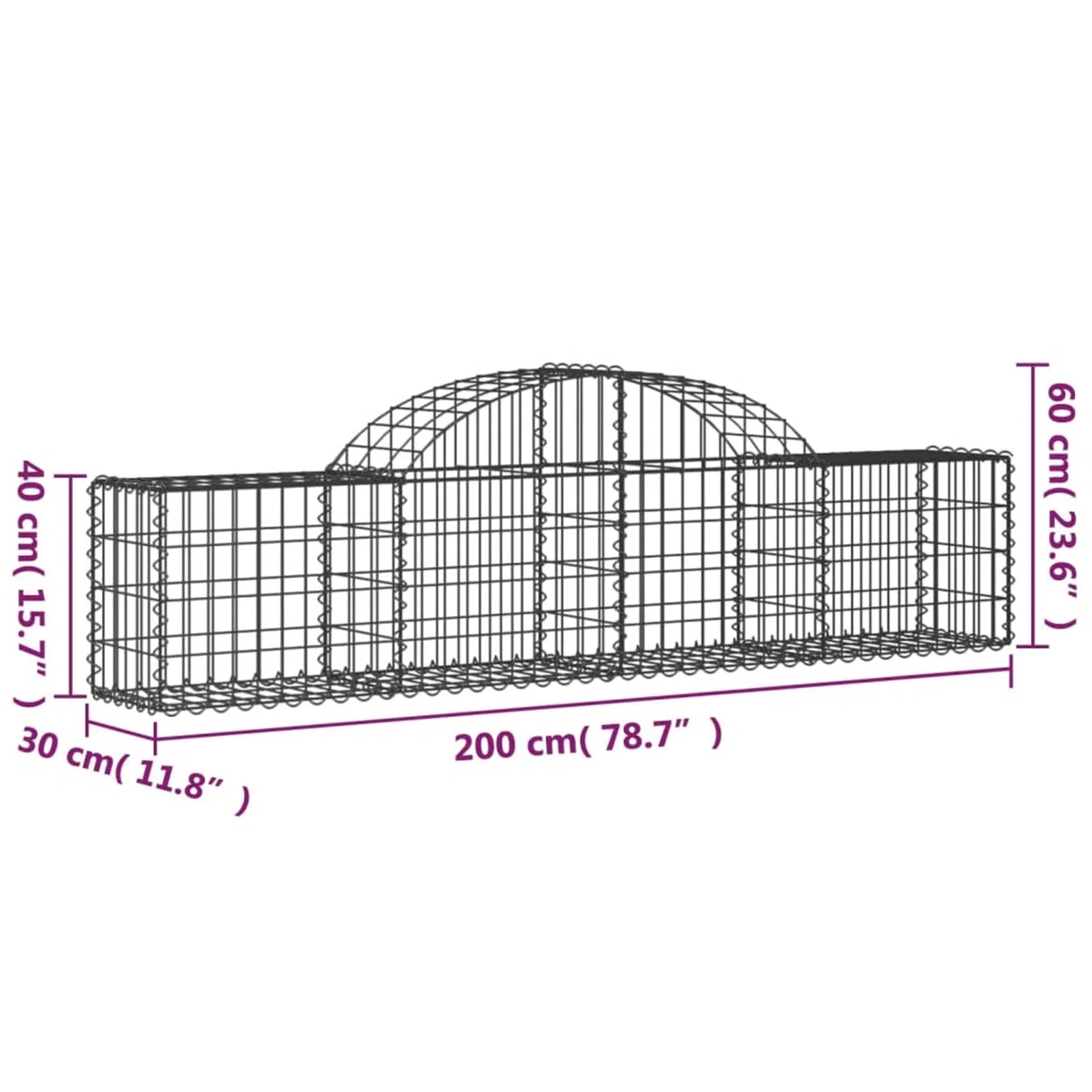 Gab Basket 200x30x40/60cm - Verzinkter Stahldraht Wandkörbe für den Außenbereich, Sichtschutzzaun, Garten, Det, Felsenstützmauer Solut