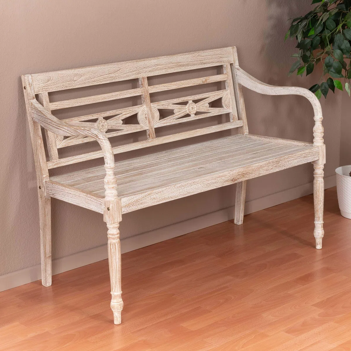 DIVERO 2 Sitzer Gartenbank „FLORENZ“ aus Teakholz – Farbe White Washed