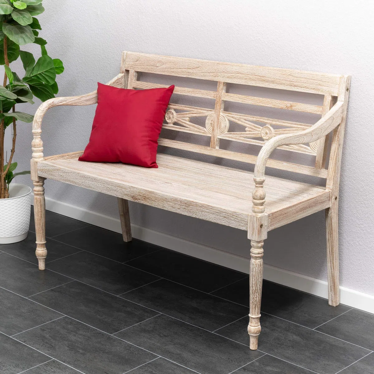 DIVERO 2 Sitzer Gartenbank „FLORENZ“ aus Teakholz – Farbe White Washed