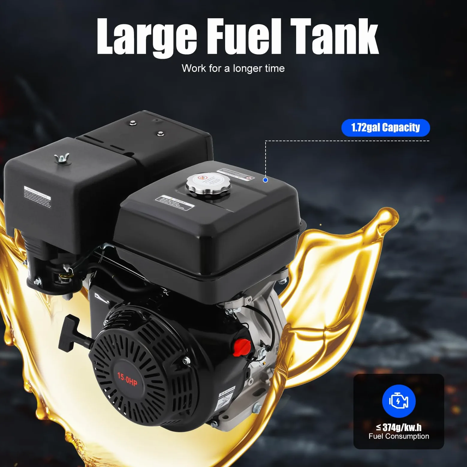 15HP Benzin Motor 4 Takt OHV Mini Benzinmotor 420ccm Mehrzweckmotor Niedriger Kraftstoffverbrauch Kartmotor Luftkühlung Rasenmäher-Motor Einfache Bedienung für Wasserpumpen, Rüttler, Generatoren usw