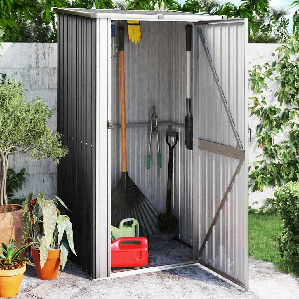 Geräteschuppen Anthrazit aus verzinktem Stahl 118,5x97x209,5 cm Gartenschuppen mit abschließbarer Tür wetterfest für Werkzeug, Fahrrad, Rasenmäher und Mülltonne im Außenbereich