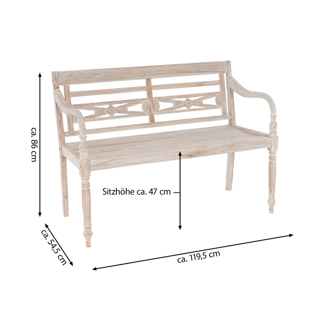 DIVERO 2 Sitzer Gartenbank „FLORENZ“ aus Teakholz – Farbe White Washed