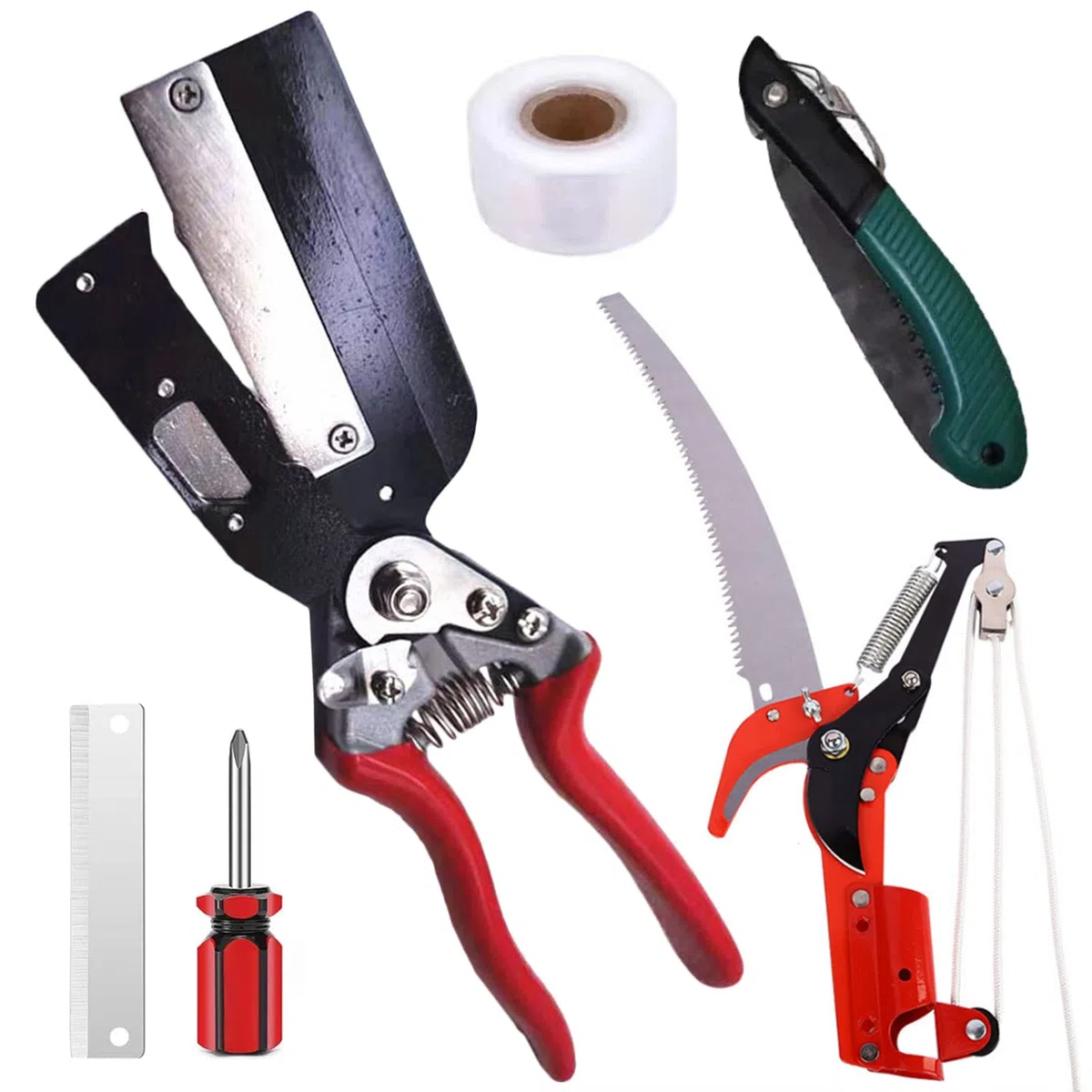 Garten-Pfropfwerkzeug-Gartenscheren-Set, multifunktionales Gartenscheren-Set mit Pfropfbändern und Ersatzklingen, Pflanzenzweig-, Reben- und Obstbaum-Schneideschere, perfekt für Obstbäume