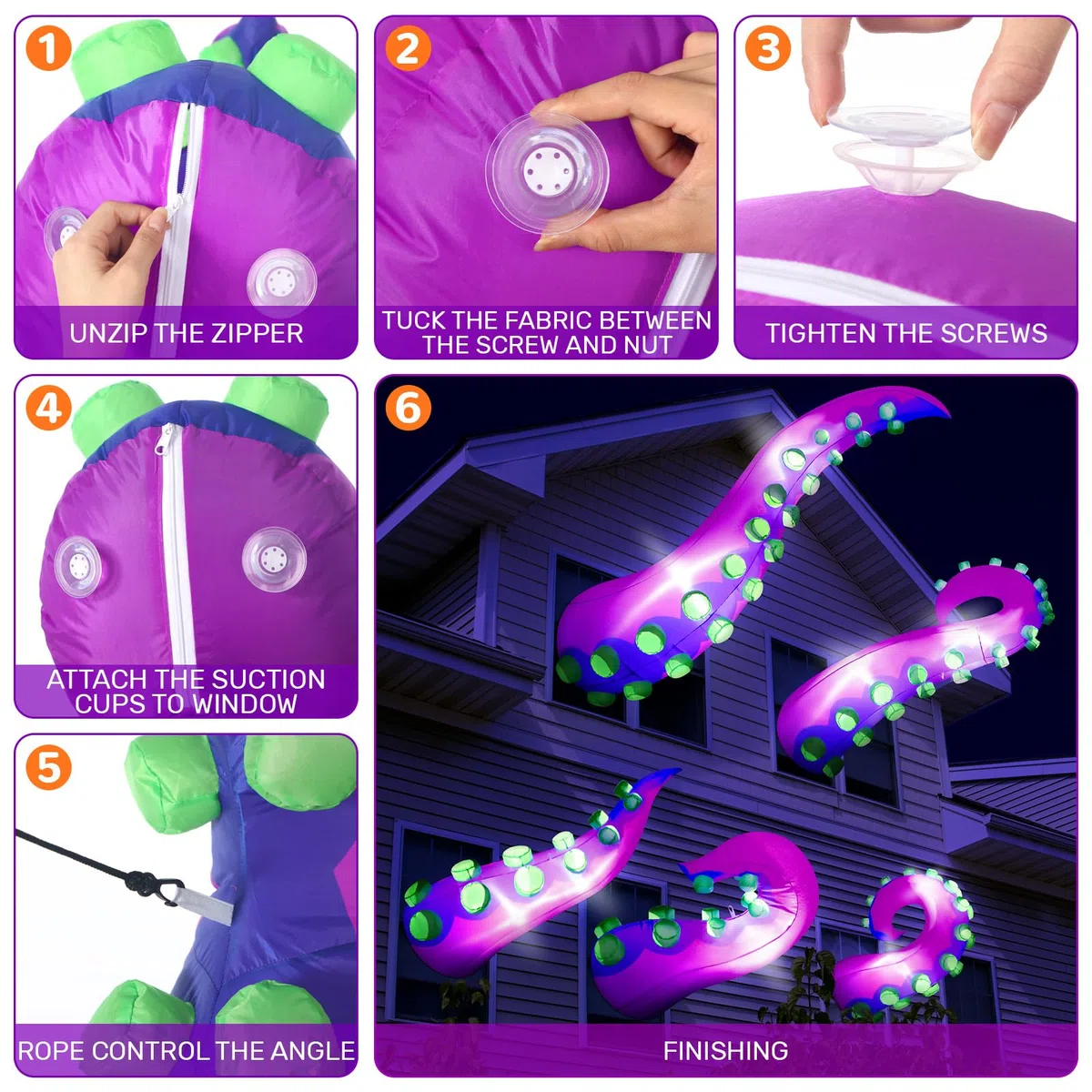 Libima Aufblasbares, beleuchtetes riesiges Oktopus-Tentakel mit eingebauter LED, die aus dem Fenster ausgebrochen ist, Dekoration für Halloween, Fensterdekoration, Außenbereich, Hof, Rasen, Garten