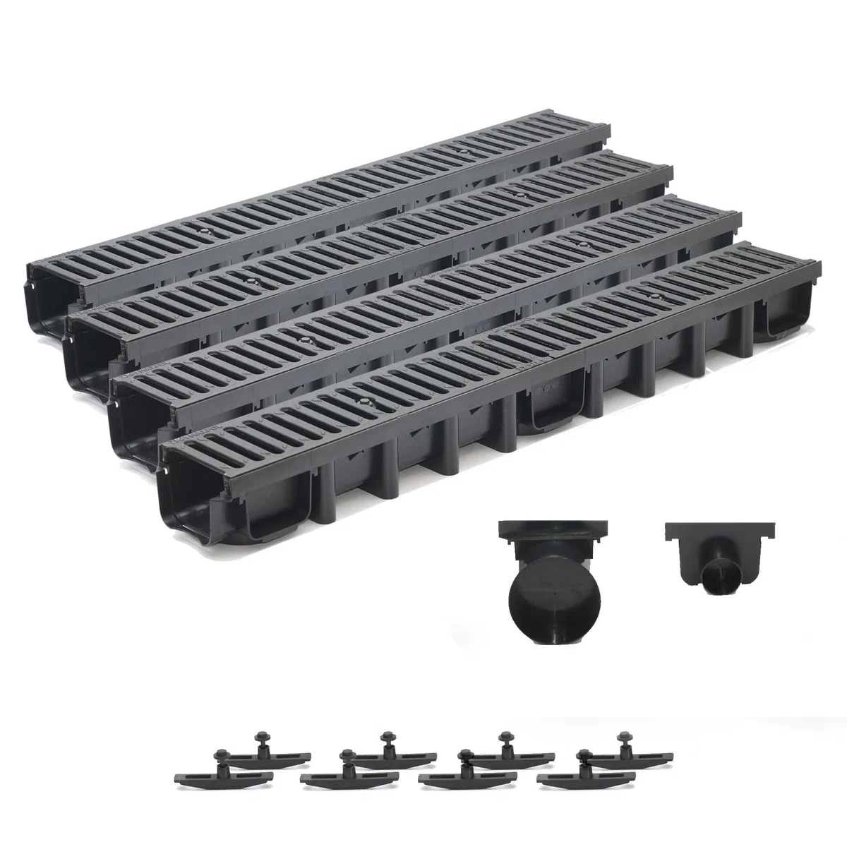 4m Entwässerungsrinne Belastungsklasse B125, 98mm Gußrost komplett SET