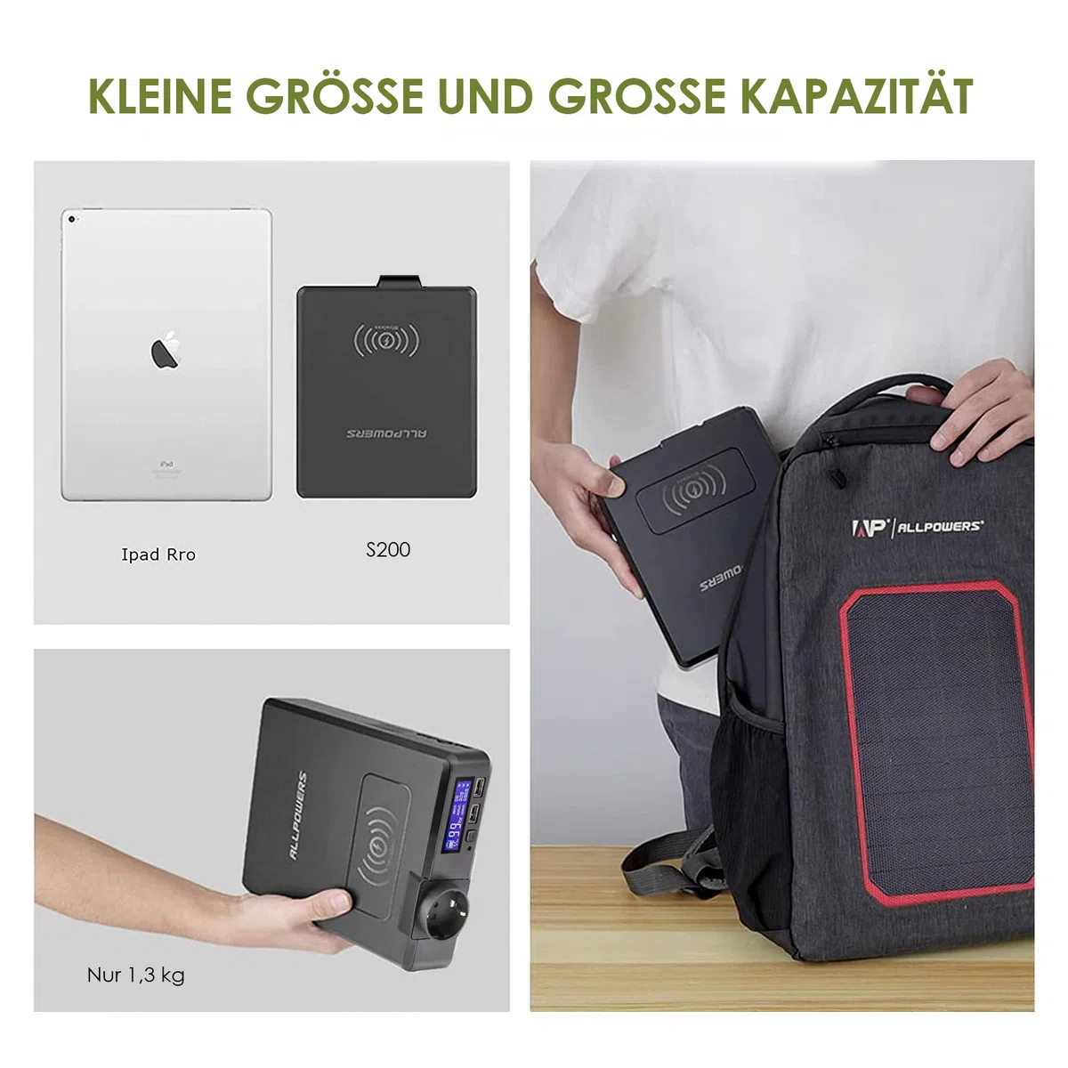 ALLPOWERS Tragbare Powerstation 200W 154Wh Kabellos Akku Solar Generator Power Station Batterie Mobiler Stromspeicher Mobiler Energiespeicher für Camping Mobilphone Laptop Reise Wohnmobil Notfall