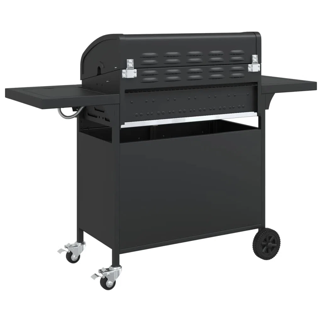 Gasgrill mit 7 Flammen 18,2 kW, Outdoor Grillstation aus pulverbeschichtetem Stahl, 73 x 40 cm Grillfläche, integriertes Thermometer, Schwarz