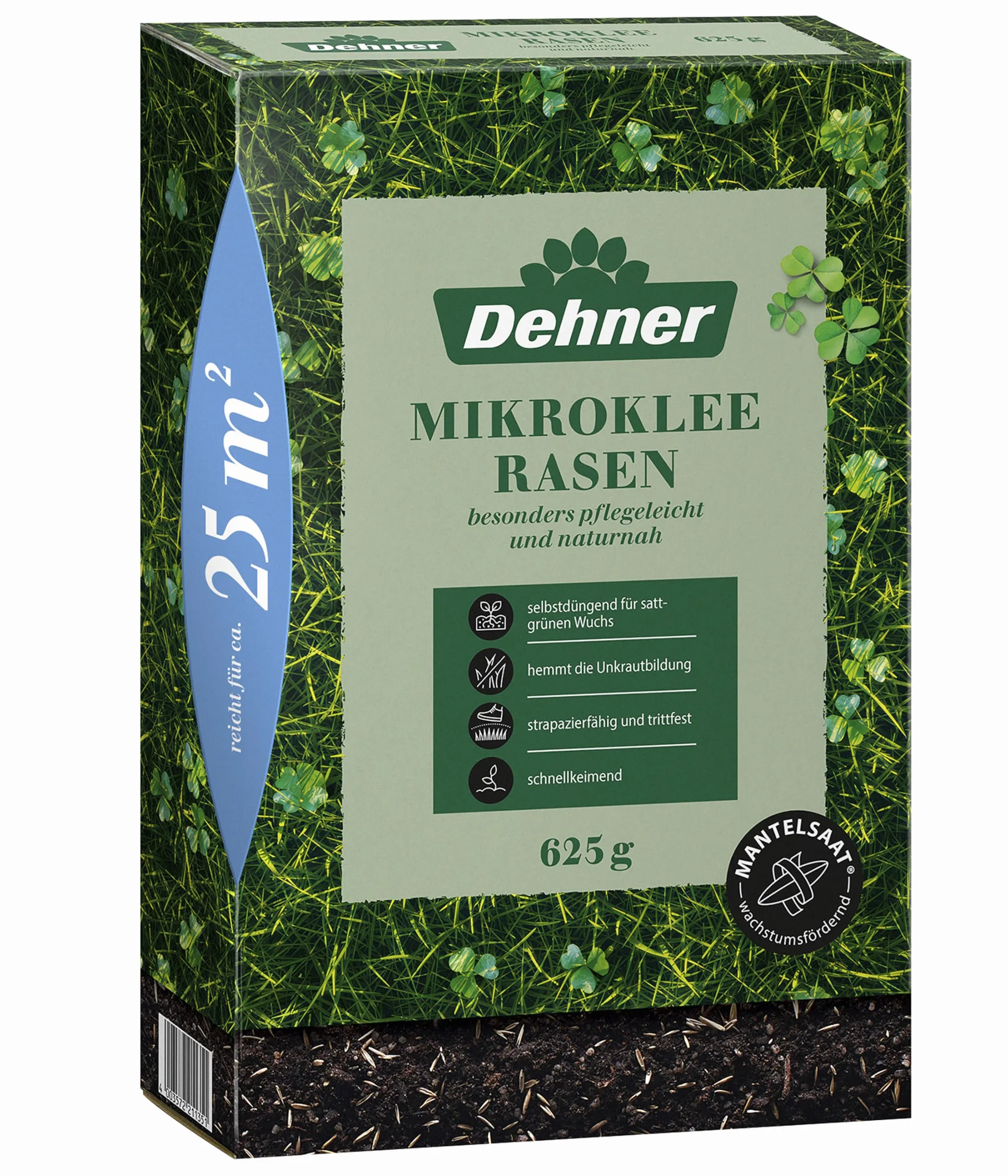 Dehner Saatgut Rasensamen, Mikroklee-Rasen, hochwertige Saatgutmischung, selbstdüngend/selbstkeimend, für ca. 25 m², 625 g (Packung mit 8)