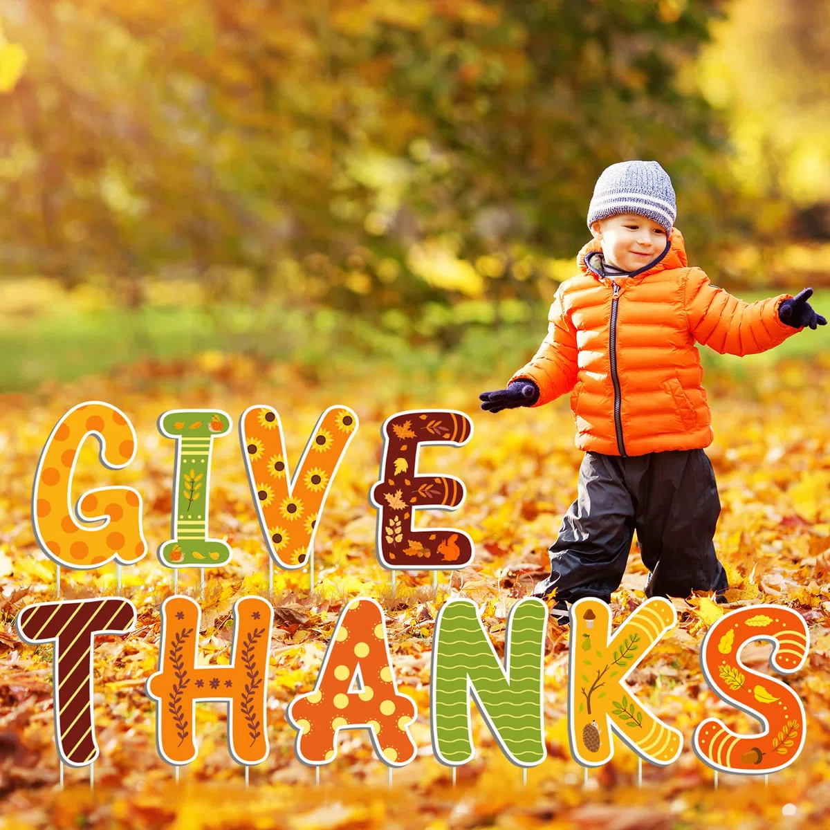 AnyDesign 14 Stück Herbsthof Schild mit 28 Stück Pfählen Give Thanks Truthahn Kürbis Ahornblatt Eichhörnchen Rasen Schild Herbst Ernte Rasen Dekor für Herbst Erntedankfest Zuhause Terrasse Outdoor