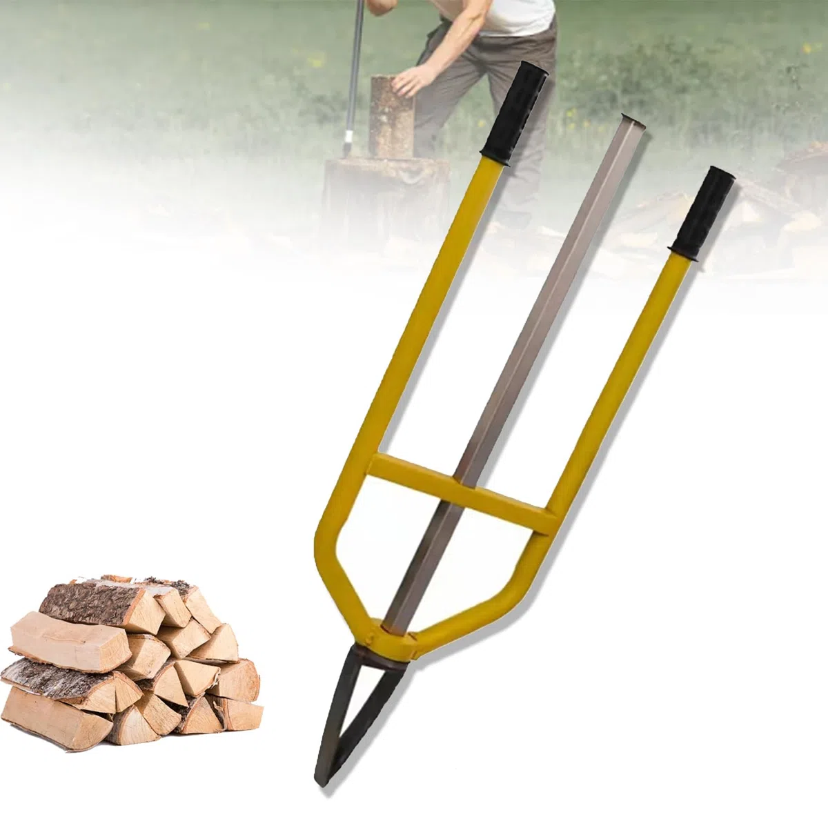 Manueller Holzspalter, tragbares Brennholzwerkzeug für Holzspalten im Freien, Trägheitskeilaxt für Camping, Bauernhof und Heimgebrauch, Dreieckiges Bogen-Design
