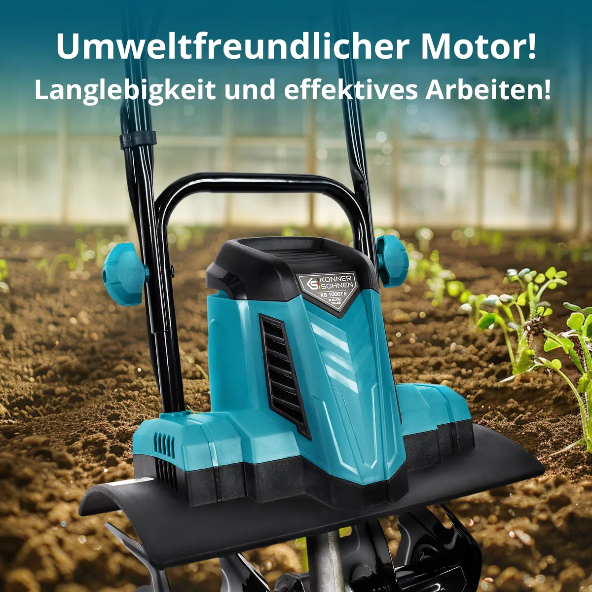 Könner & Söhnen KS 1000T E Elektro-Bodenhacke, Stake Metallfräsen, 36 cm Arbeitsbreite, bis 22 cm Arbeitstiefe, 1000 W, 230 V, 8 kg, Gartenfräse für Hofgrundstücken, Blumen- und Gartenbeeten