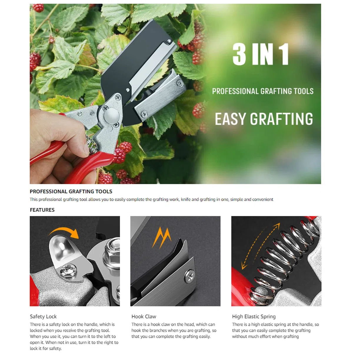 Garten-Pfropfwerkzeug-Gartenscheren-Set, multifunktionales Gartenscheren-Set mit Pfropfbändern und Ersatzklingen, Pflanzenzweig-, Reben- und Obstbaum-Schneideschere, perfekt für Obstbäume