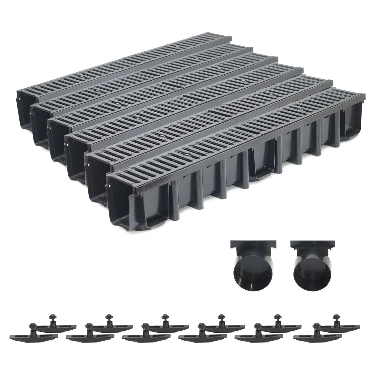 6m Entwässerungsrinne Tiefe 148mm Belastungsklasse C250, Gußrost komplett SET (schwarz)