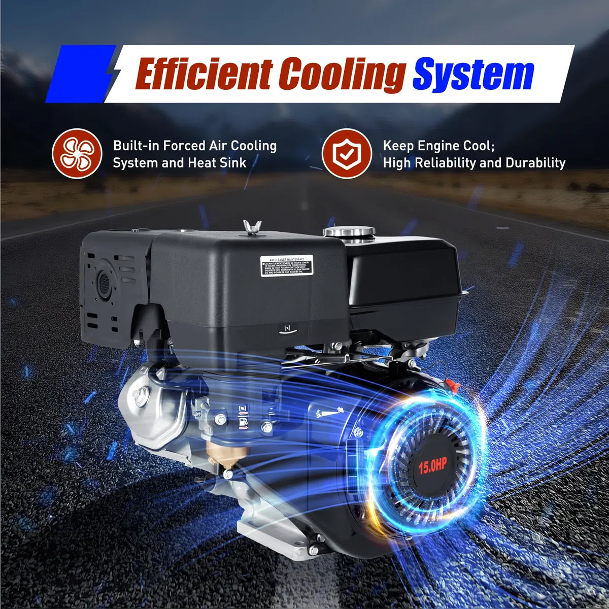 420CC 4 Takt Benzinmotor, 15 PS 9KW Standmotor Motor, 1 Zylinder Industriemotor Benzin Engine Leichtstartmotor