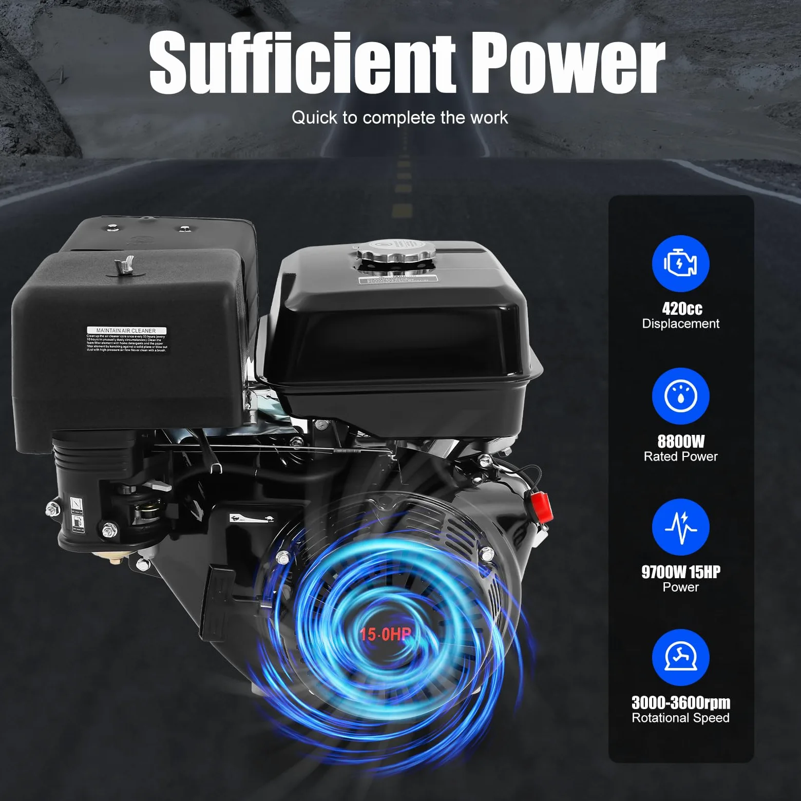 15HP Benzin Motor 4 Takt OHV Mini Benzinmotor 420ccm Mehrzweckmotor Niedriger Kraftstoffverbrauch Kartmotor Luftkühlung Rasenmäher-Motor Einfache Bedienung für Wasserpumpen, Rüttler, Generatoren usw